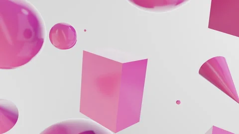 Render of primitives objects with pink reflective materials on white background Stock Footage 269795905
