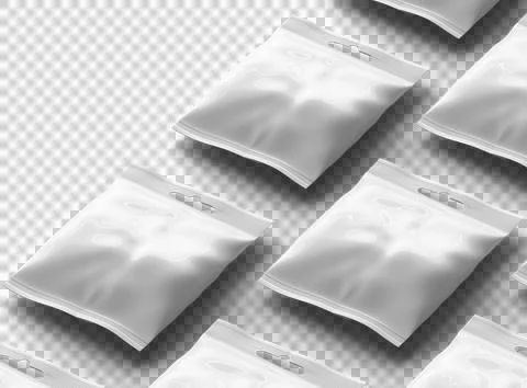 Render of resealable zip-lock bag with hanging hole on transparent background Stock Illustration