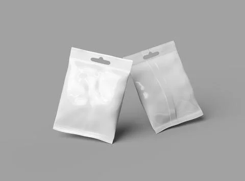 Render of a resealable zip-lock bag with hanging hole on a light background Stock Illustration