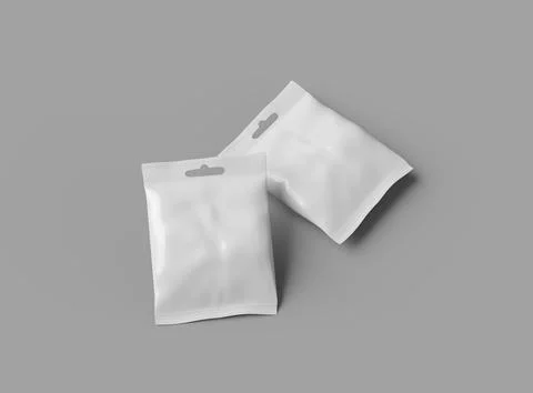Render of a resealable zip-lock bag with hanging hole on a light background Stock Illustration