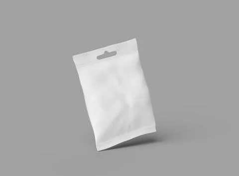 Render of a resealable zip-lock bag with hanging hole on a light background Stock Illustration