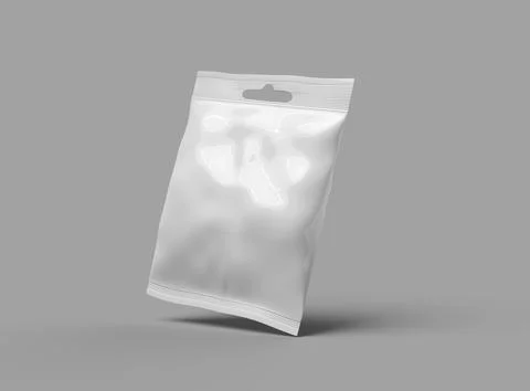 Render of a resealable zip-lock bag with hanging hole on a light background Stock Illustration