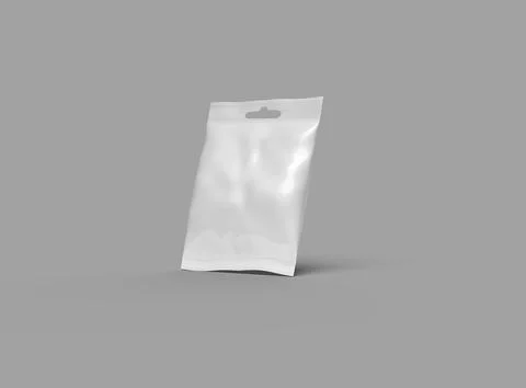Render of a resealable zip-lock bag with hanging hole on a light background Stock Illustration