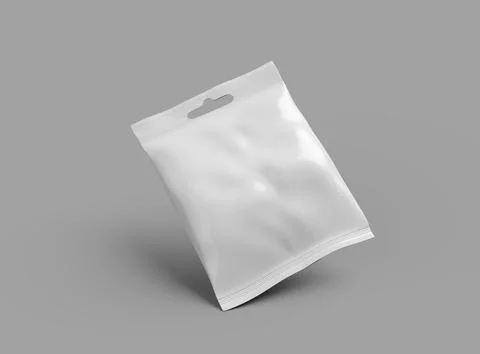 Render of a resealable zip-lock bag with hanging hole on a light background Stock Illustration