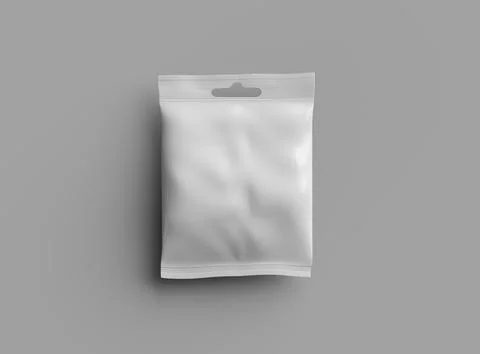 Render of a resealable zip-lock bag with hanging hole on a light background Stock Illustration