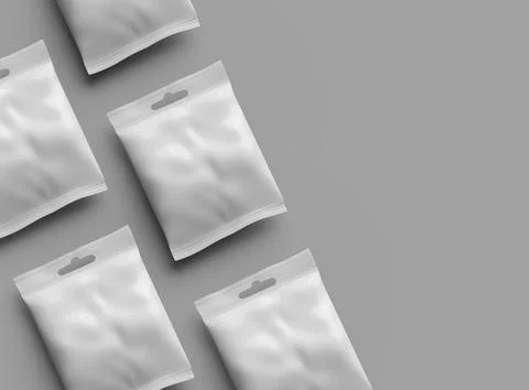 Render of a resealable zip-lock bag with hanging hole on a light background Stock Illustration