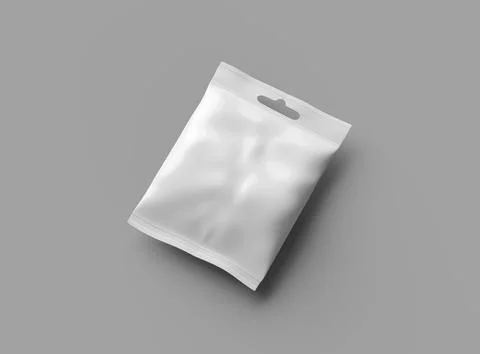 Render of a resealable zip-lock bag with hanging hole on a light background Stock Illustration