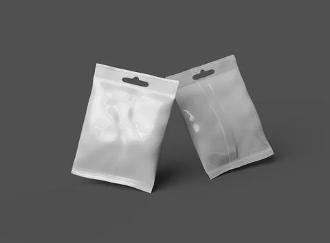 Render of a resealable zip-lock bag with hanging hole on a dark background Stock Illustration