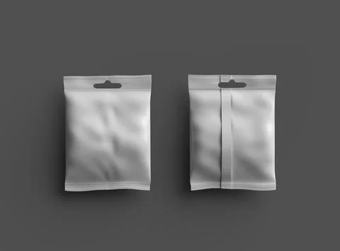 Render of a resealable zip-lock bag with hanging hole on a dark background Illustrazione stock