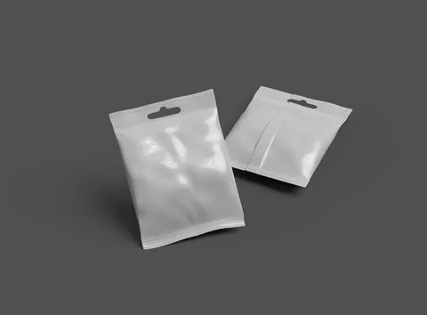 Render of a resealable zip-lock bag with hanging hole on a dark background Stock Illustration