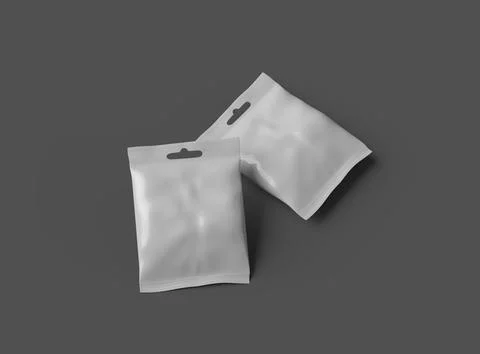 Render of a resealable zip-lock bag with hanging hole on a dark background Stock Illustration