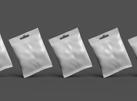 Render of a resealable zip-lock bag with hanging hole on a dark background Stock Illustration