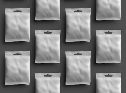 Render of a resealable zip-lock bag with hanging hole on a dark background Stock Illustration