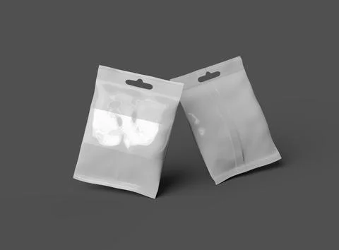 Render of a resealable zip-lock bag with hanging hole on a dark background Stock Illustration