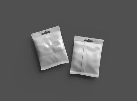Render of a resealable zip-lock bag with hanging hole on a dark background Stock Illustration
