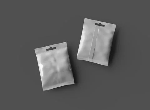 Render of a resealable zip-lock bag with hanging hole on a dark background Stock Illustration