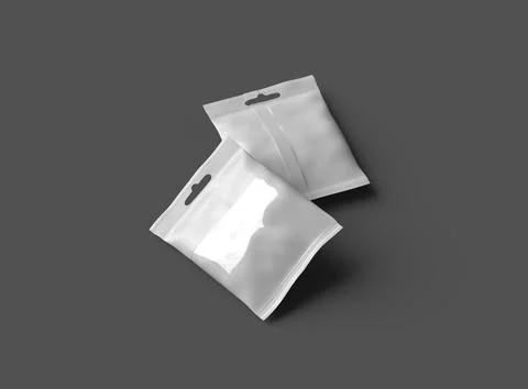 Render of a resealable zip-lock bag with hanging hole on a dark background Stock Illustration