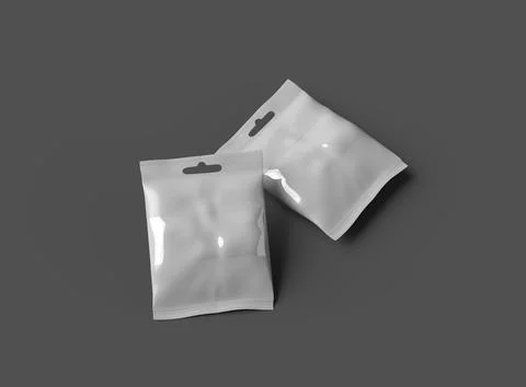 Render of a resealable zip-lock bag with hanging hole on a dark background Stock Illustration
