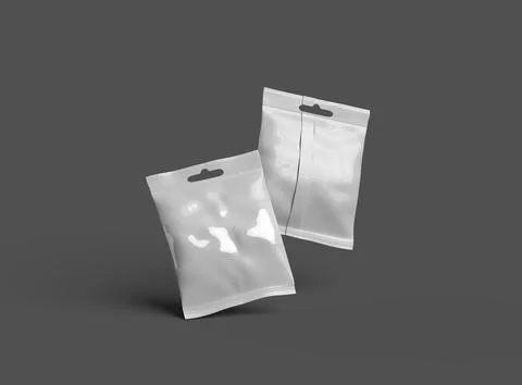 Render of a resealable zip-lock bag with hanging hole on a dark background Stock Illustration