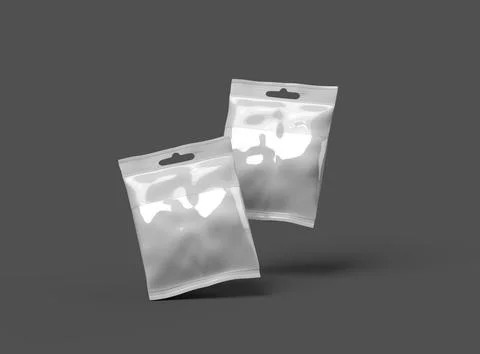 Render of a resealable zip-lock bag with hanging hole on a dark background Stock Illustration