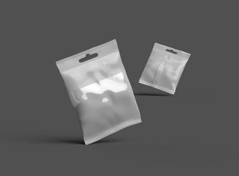 Render of a resealable zip-lock bag with hanging hole on a dark background Stock Illustration