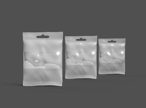 Render of a resealable zip-lock bag with hanging hole on a dark background Stock Illustration