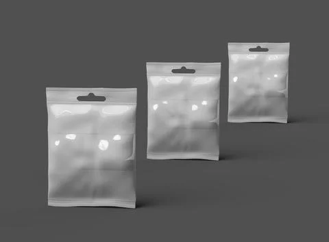 Render of a resealable zip-lock bag with hanging hole on a dark background Stock Illustration