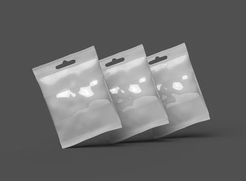 Render of a resealable zip-lock bag with hanging hole on a dark background Stock Illustration