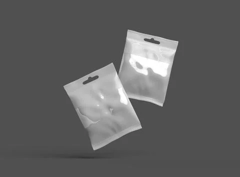 Render of a resealable zip-lock bag with hanging hole on a dark background Stock Illustration