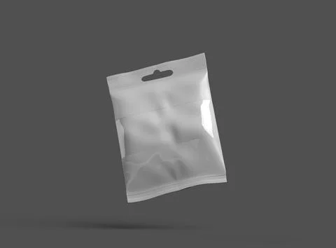 Render of a resealable zip-lock bag with hanging hole on a dark background Stock Illustration