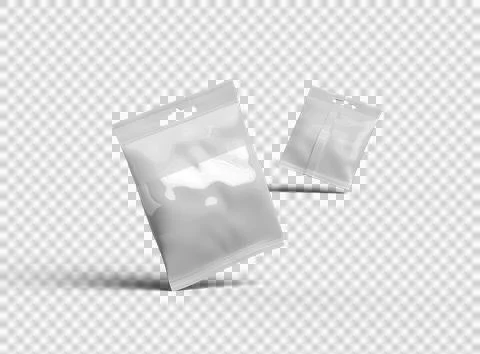 Render of resealable zip-lock bag with hanging hole on transparent background Stock Illustration