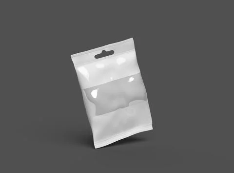 Render of a resealable zip-lock bag with hanging hole on a dark background Stock Illustration
