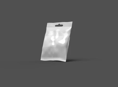 Render of a resealable zip-lock bag with hanging hole on a dark background Stock Illustration