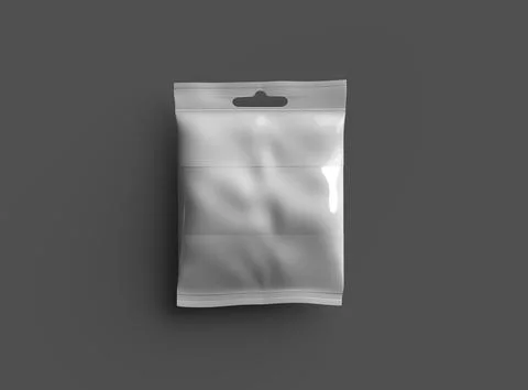 Render of a resealable zip-lock bag with hanging hole on a dark background Illustrazione stock
