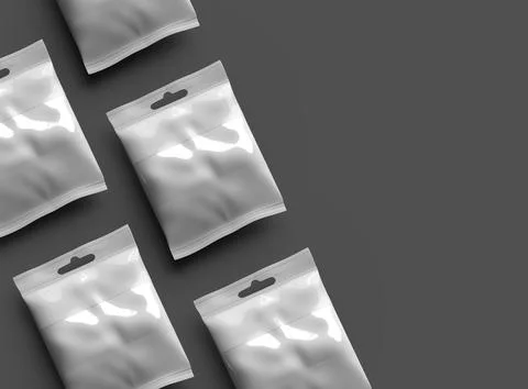 Render of a resealable zip-lock bag with hanging hole on a dark background Stock Illustration