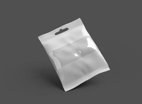 Render of a resealable zip-lock bag with hanging hole on a dark background Stock Illustration
