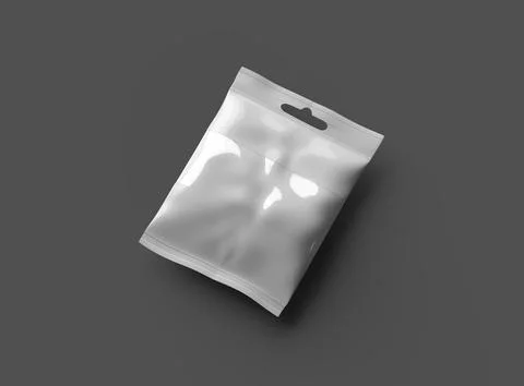 Render of a resealable zip-lock bag with hanging hole on a dark background Stock Illustration