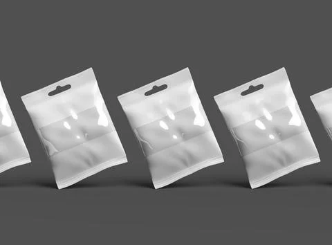 Render of a resealable zip-lock bag with hanging hole on a dark background Stock Illustration