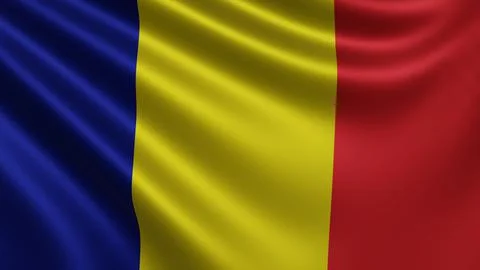 Render of the Romania flag flutters in the wind close-up, the national flag of Stock Illustration