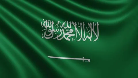 Render of the Saudi Arabia flag flutters in the wind close-up, the national flag Stock Illustration