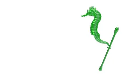 Render sculpt 3d Side view of a Common green metal Seahorse with swabs. Stop  Stock Illustration