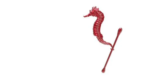 Render sculpt 3d Side view of a Common red metal Seahorse with swabs. Stop oc Иллюстрация