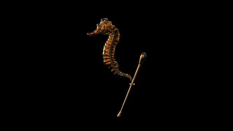 Render sculpt 3d Side view of a Common orange metal Seahorse with swabs. Stop Stock Illustration