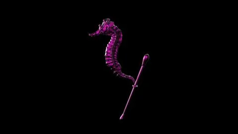 Render sculpt 3d Side view of a Common pink metal Seahorse with swabs. Stop o Stock Illustration