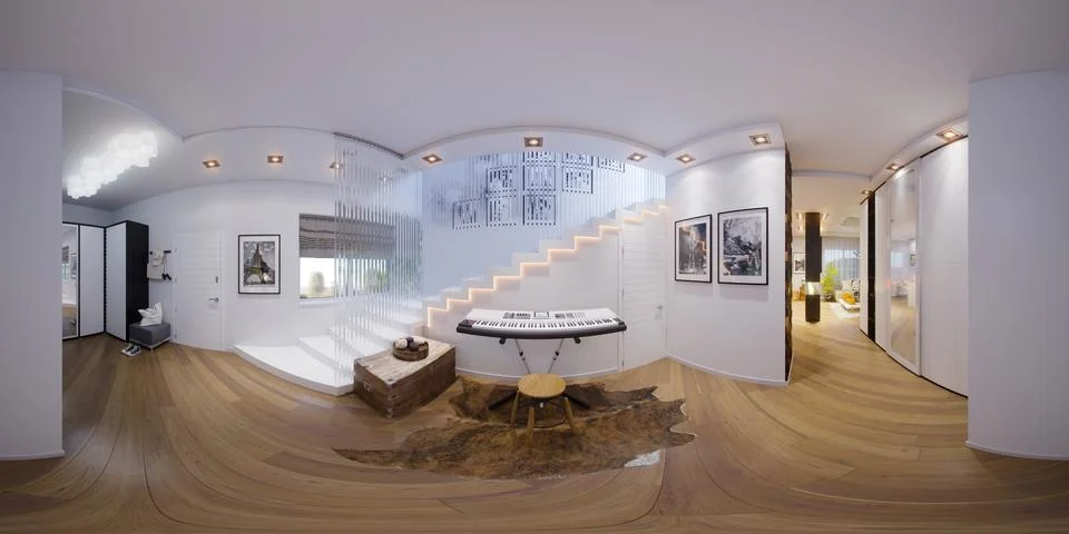 Render seamless panorama of staircase hall Stock-Illustration