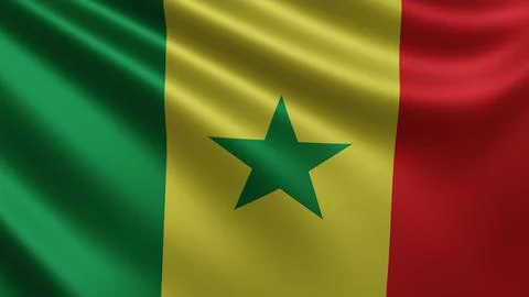 Render of the Senegal flag flutters in the wind close-up, the national flag of Stock Illustration
