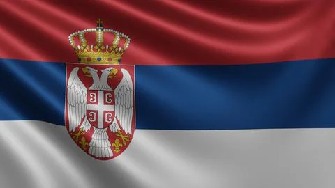 Render of the Serbia flag flutters in the wind close-up, the national flag of Stock Illustration