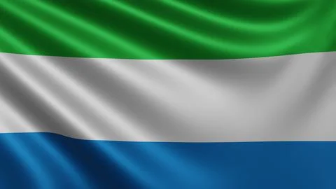 Render of the Sierra Leone flag flutters in the wind close-up, the national flag Stock Illustration