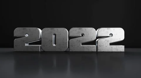 Render of silver block 2022 numbers on a gray surface Illustrazione stock