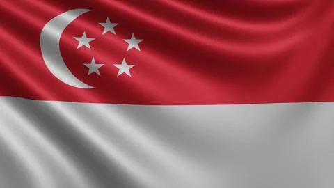 Render of the Singapore flag flutters in the wind close-up, the national flag of Stock Illustration